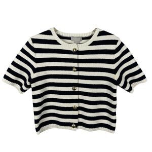 H&M Fisherman Preppy Short Sleeve Blue White Striped Button Front Top S